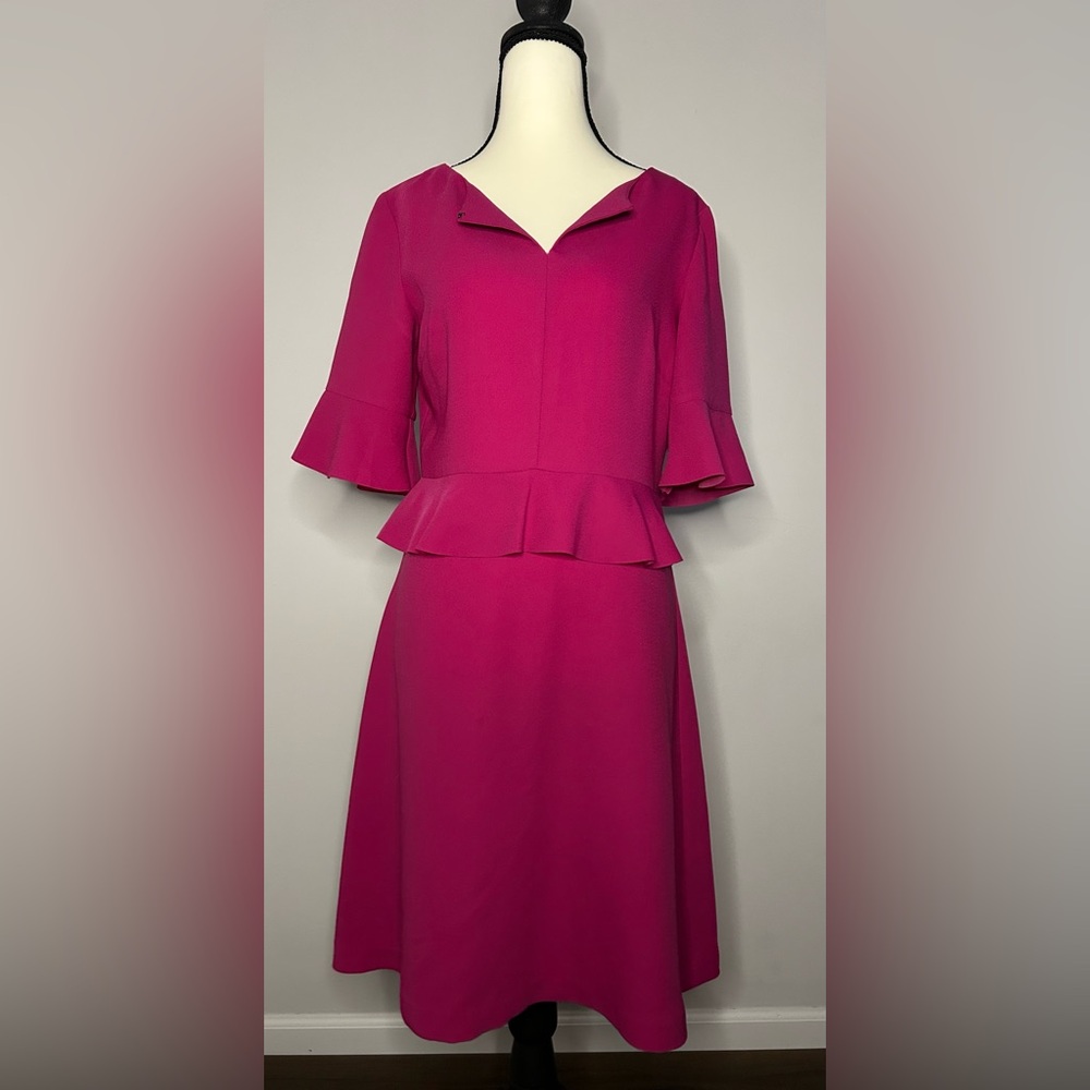 Women's Banana Republic Berry Pink Flutter Peplum Keyhole Sheath Dress Size 2